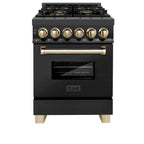 ZLINE 24 in. Autograph Edition Dual Fuel Range in Black Stainless Steel with Gold Accents (RABZ-24-G)