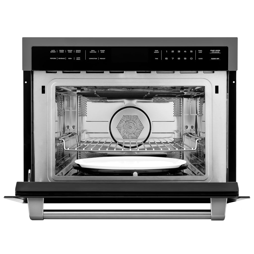 ZLINE Appliance Package - 30 In. Gas Range with Brass Burners, Microwave Oven, Range Hood in Black Stainless Steel, 3KP-SGRBRHMWO-30
