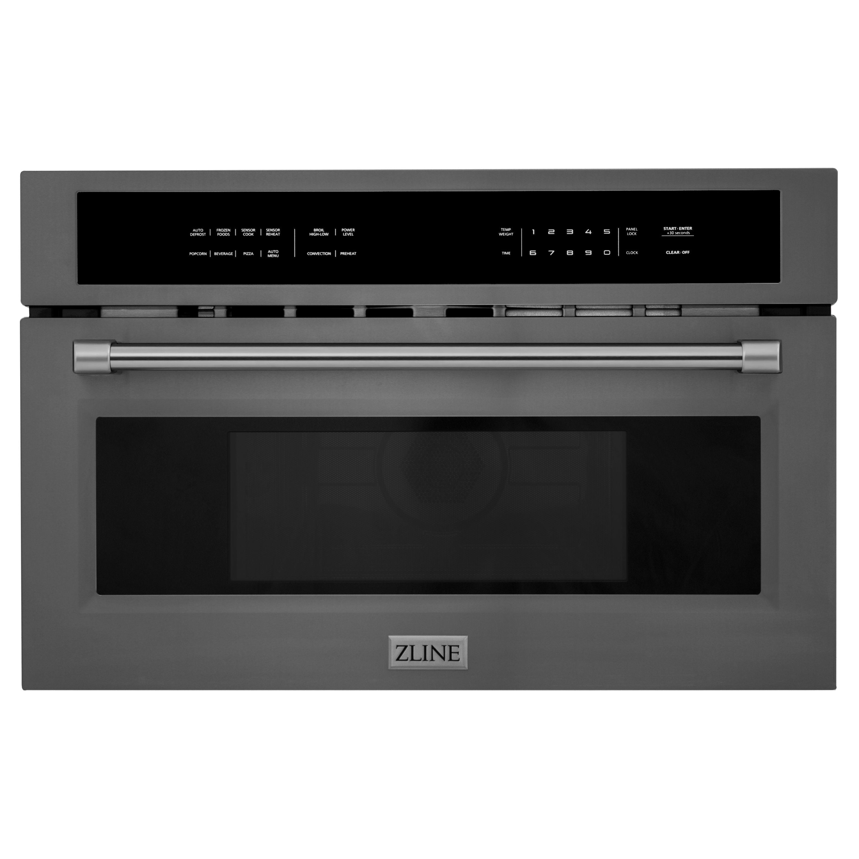 ZLINE 4-Piece Appliance Package - 48 In. Rangetop, Wall Oven, Refrigerator, and Microwave Oven in Black Stainless Steel, 4KPR-RTB48-MWAWS