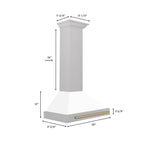ZLINE 30 Inch Wall Mount Range Hood Satin Stainless Steel Convertible White Matte Shell Champagne Bronze Handle (KB4SNZ-WM30-CB)
