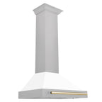ZLINE 30 in. Wall Mount Range Hood Convertible Satin Stainless Steel White Matte Shell Polished Gold Handle (KB4SNZ-WM30-G)