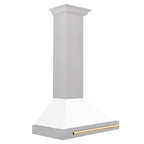 ZLINE 30 in. Wall Mount Range Hood Convertible Satin Stainless Steel White Matte Shell Polished Gold Handle (KB4SNZ-WM30-G)