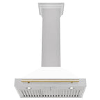 ZLINE 30 in. Wall Mount Range Hood Convertible Satin Stainless Steel White Matte Shell Polished Gold Handle (KB4SNZ-WM30-G)