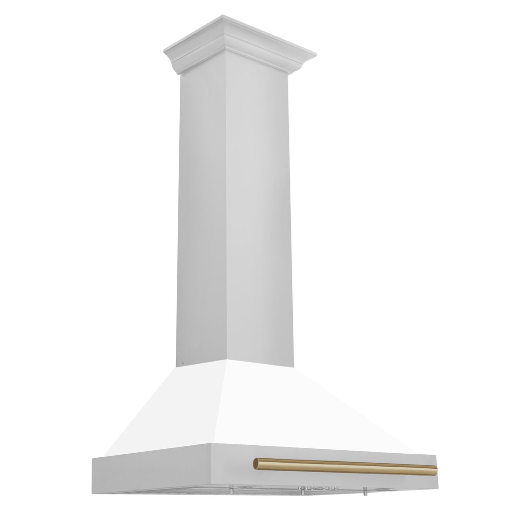 ZLINE 30-Inch Wall Mount Range Hood Stainless Steel White Matte Shell Champagne Bronze Accents 400 CFM (KB4STZ-WM30-CB)
