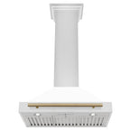 ZLINE 30-Inch Wall Mount Range Hood Stainless Steel White Matte Shell Champagne Bronze Accents 400 CFM (KB4STZ-WM30-CB)