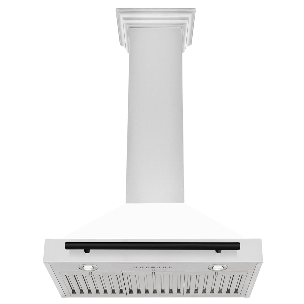 ZLINE 30 in Wall Mount Range Hood Stainless Steel Autograph Edition White Matte Shell Matte Black Accents 400 CFM (KB4STZ-WM30-MB)