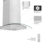 ZLINE 30 in. Island Mount Range Hood Convertible Stainless Steel 400 CFM 4-Speed LED Lighting (ALP70IS-30)