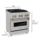 ZLINE Autograph 30 in. 4.0 cu. ft. Legacy Dual Fuel Range with 4 Burner Gas Cooktop and Electric Convection Oven in Satin Stainless Steel with Champagne Bronze Accents (RASZ-SN-30-CB)