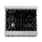 ZLINE Autograph 30 in. 4.0 cu. ft. Legacy Dual Fuel Range with 4 Burner Gas Cooktop and Electric Convection Oven in Satin Stainless Steel with Champagne Bronze Accents (RASZ-SN-30-CB)