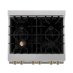 ZLINE Autograph 30 in. Legacy Dual Fuel Range 4.0 cu. ft., 4 Burner Gas Cooktop, Electric Convection Oven, Satin Stainless Steel with White Matte Door & Champagne Bronze Accents (RASZ-WM-30-CB)