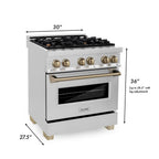 ZLINE Autograph Edition 30-Inch Dual Fuel Range, 4.0 cu. ft. Electric Convection Oven, Stainless Steel with Bronze Accents (RAZ-30-CB)