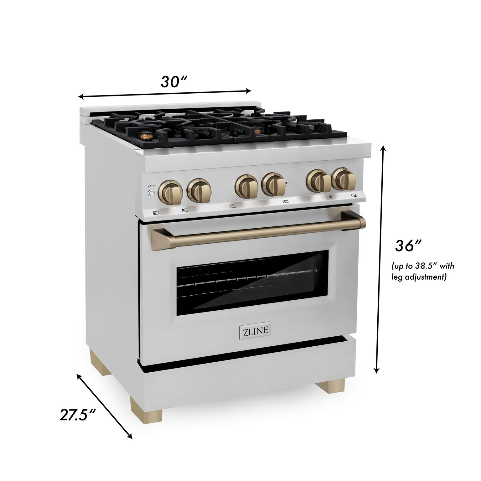 ZLINE Autograph Package - 30 In. Dual Fuel Range, Range Hood in Stainless Steel with Champagne Bronze Accents, 2AKP-RARH30-CB