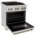 ZLINE Autograph Edition 30-Inch Dual Fuel Range, 4.0 cu. ft. Electric Convection Oven, Stainless Steel with Bronze Accents (RAZ-30-CB)