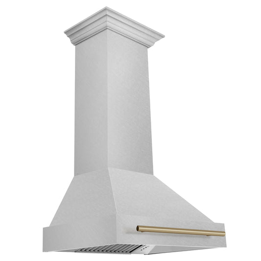 ZLINE 30 Inch Wall Mount Range Hood Satin Stainless Steel Champagne Bronze Handle (8654SNZ-30-CB)