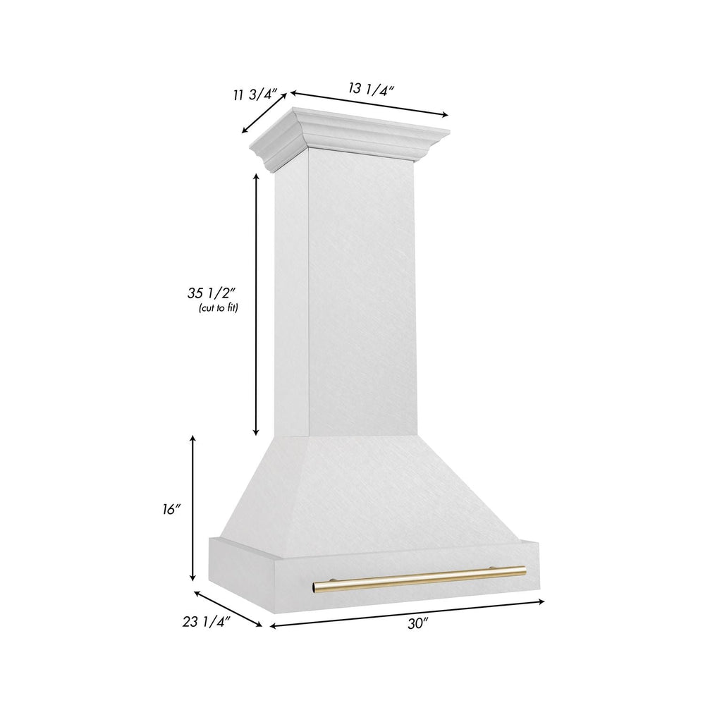 ZLINE 30 in. Wall Mount Range Hood Satin Stainless Steel 700 CFM Polished Gold Handle (8654SNZ-30-G)