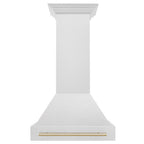 ZLINE 30 in. Wall Mount Range Hood Satin Stainless Steel 700 CFM Polished Gold Handle (8654SNZ-30-G)