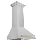 ZLINE 30 in. Wall Mount Range Hood Satin Stainless Steel 700 CFM Polished Gold Handle (8654SNZ-30-G)