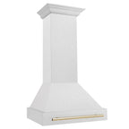 ZLINE 30 in. Wall Mount Range Hood Satin Stainless Steel 700 CFM Polished Gold Handle (8654SNZ-30-G)