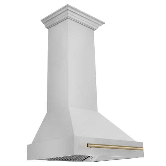 ZLINE 30 Inch Wall Mount Range Hood Stainless Steel Champagne Bronze Handle Autograph Edition (8654STZ-30-CB)