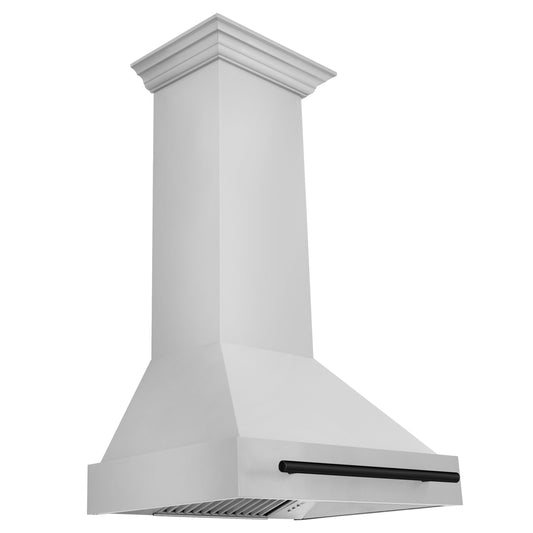 ZLINE 30 Inch Wall Mount Range Hood Stainless Steel Matte Black Handle Autograph Edition (8654STZ-30-MB)