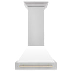 ZLINE 30 in Wall Mount Range Hood White Matte Shell Gold Handle 400 CFM (8654STZ-WM30-G)