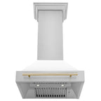 ZLINE 30 in Wall Mount Range Hood White Matte Shell Gold Handle 400 CFM (8654STZ-WM30-G)