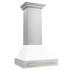 ZLINE 30 in Wall Mount Range Hood White Matte Shell Gold Handle 400 CFM (8654STZ-WM30-G)