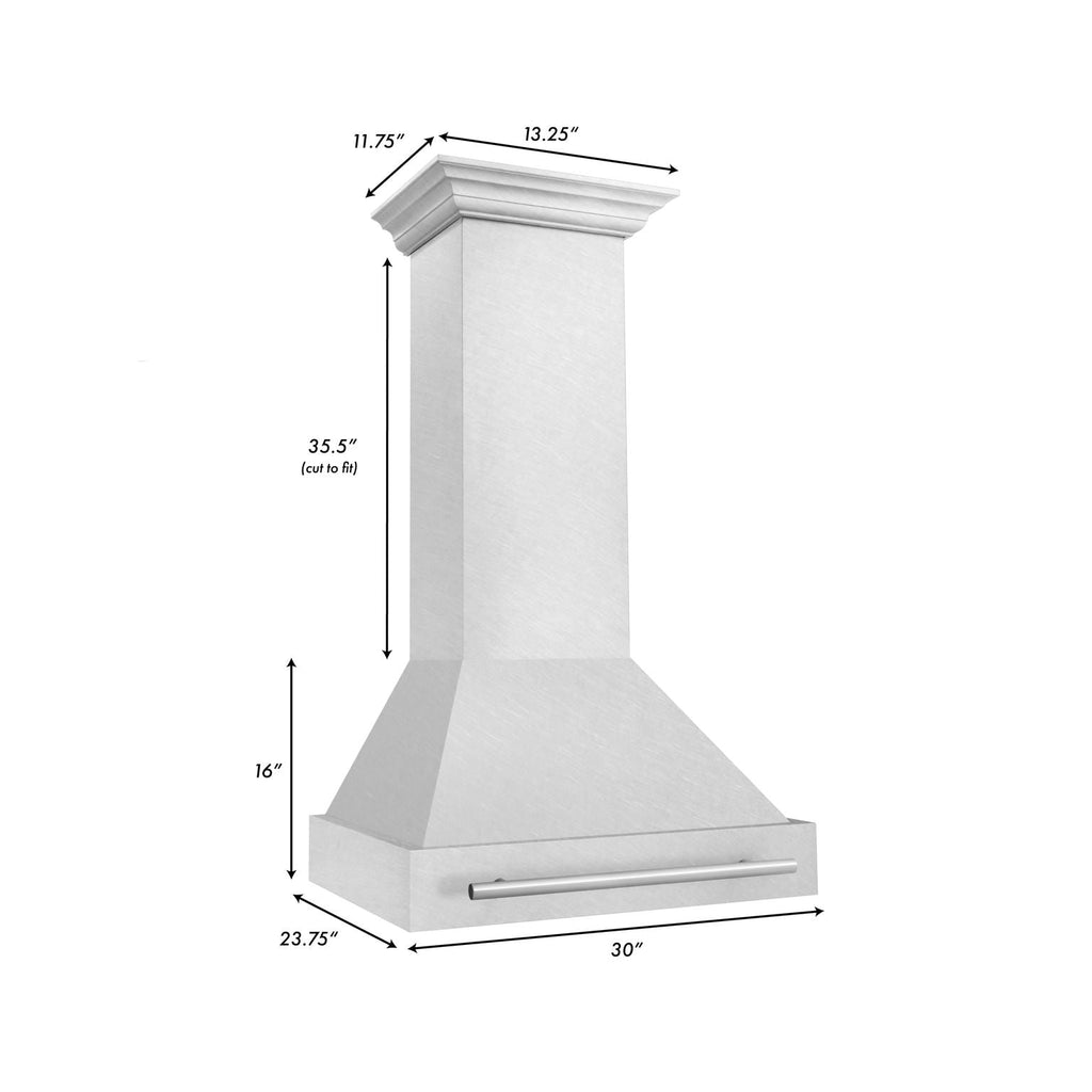 ZLINE 30 Inch Wall Mount Range Hood Satin Stainless Steel Stainless Steel Handle (8654SNX-30)