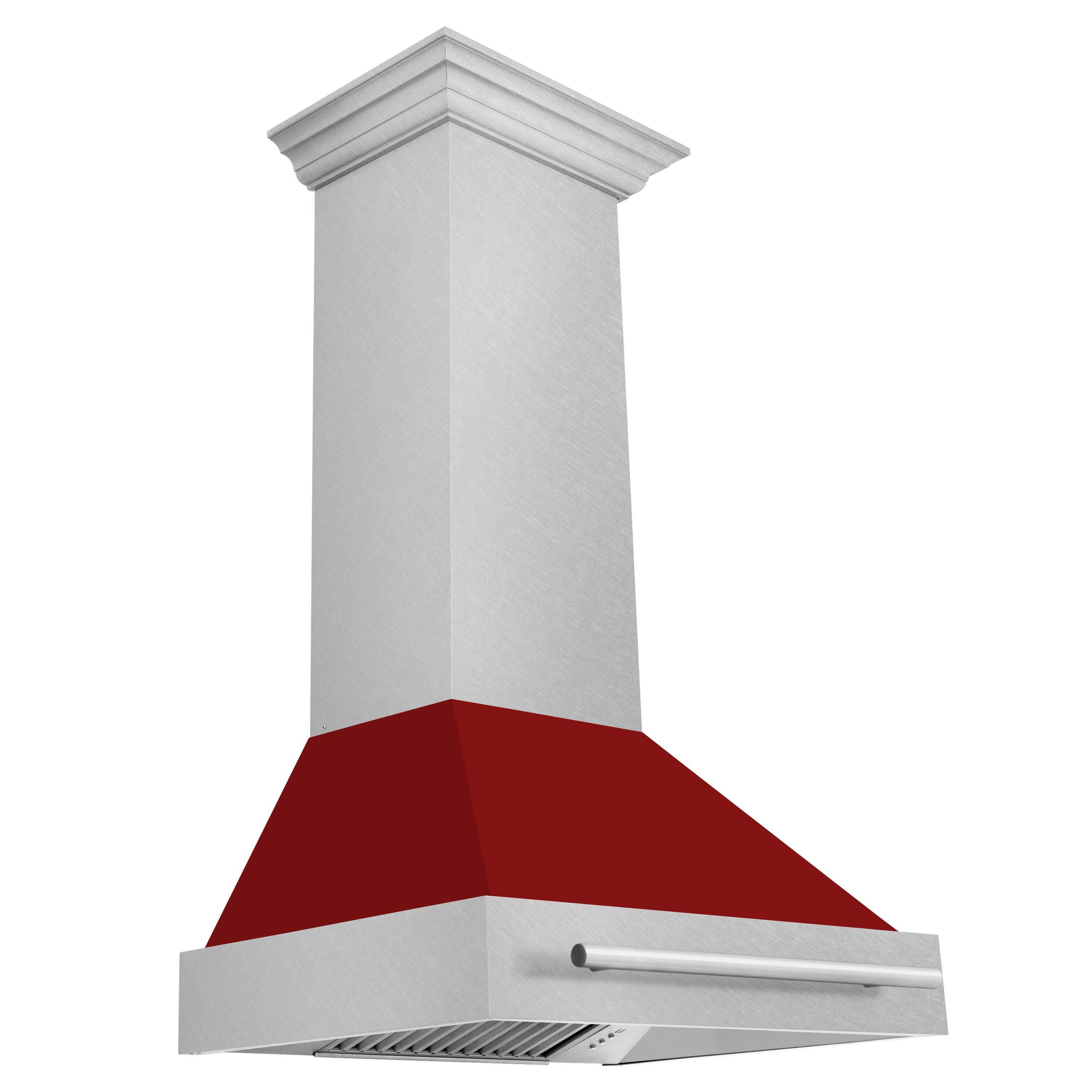 ZLINE 30 in. Wall Mount Range Hood Satin Stainless Steel Red Gloss Shell 700 CFM Stainless Steel Handle (8654SNX-RG-30)