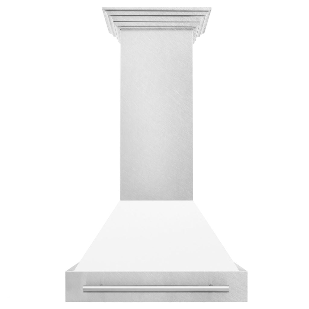 ZLINE 30 in. Wall Mount Range Hood Satin Stainless Steel White Matte Shell 400 CFM LED Lighting (8654SNX-WM-30)
