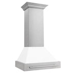 ZLINE 30 in. Wall Mount Range Hood Satin Stainless Steel White Matte Shell 400 CFM LED Lighting (8654SNX-WM-30)