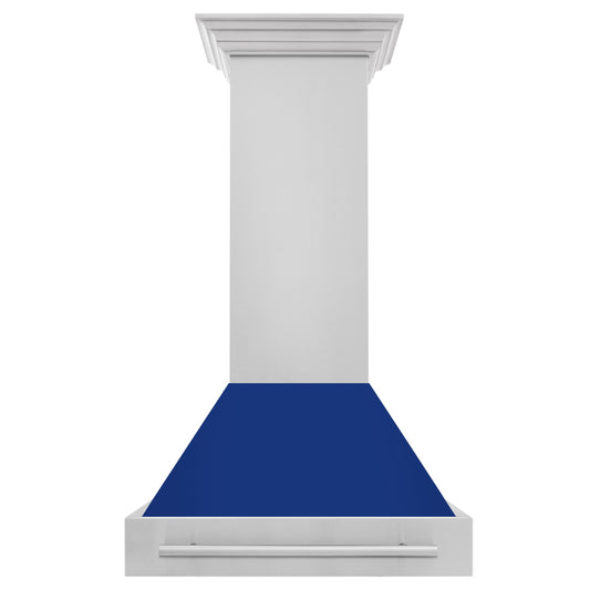 ZLINE 30 Inch Wall Mount Range Hood Stainless Steel Blue Gloss Shell 4-Speed Fan LED Lighting (8654STX-BG-30)