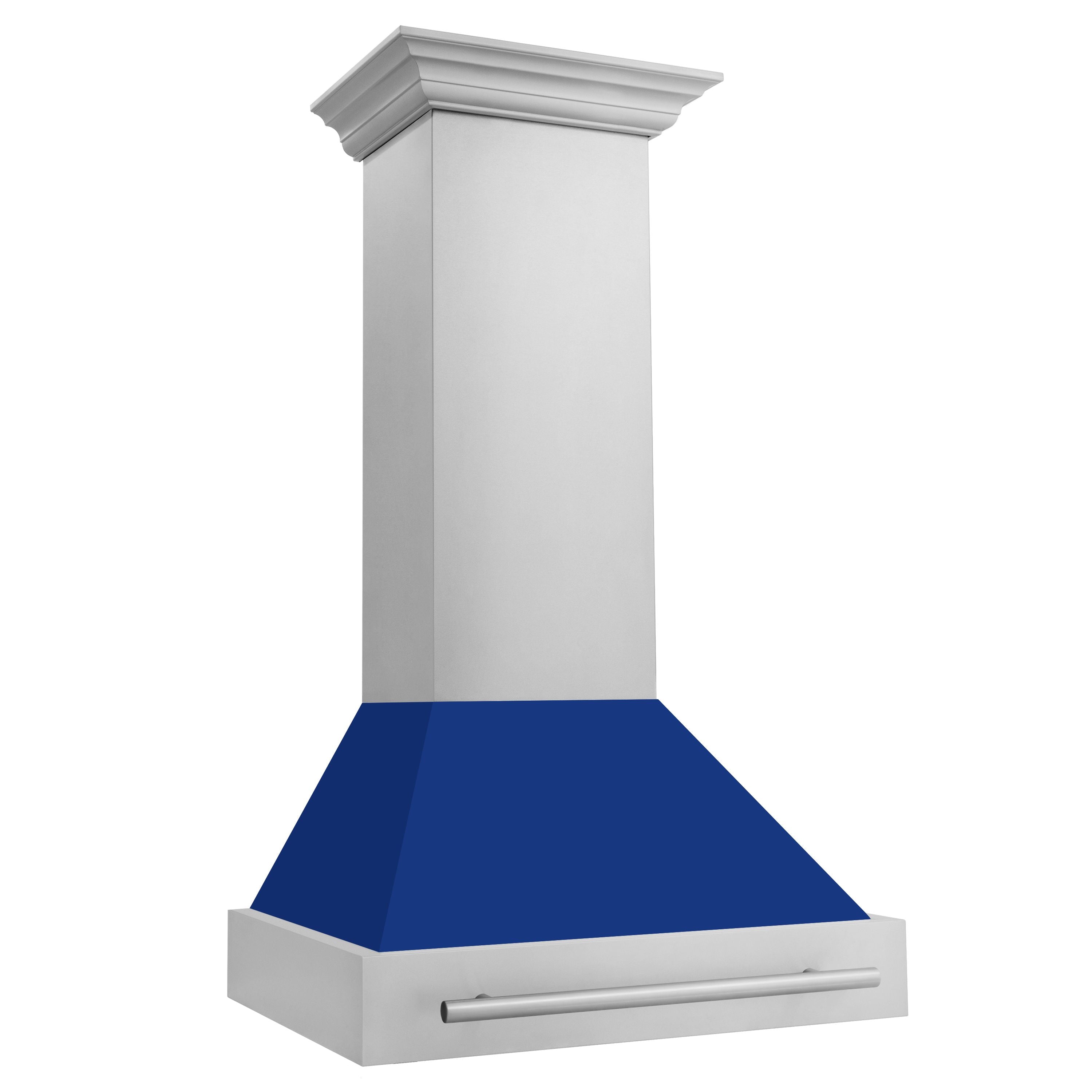 ZLINE 30 Inch Wall Mount Range Hood Stainless Steel Blue Gloss Shell 4-Speed Fan LED Lighting (8654STX-BG-30)