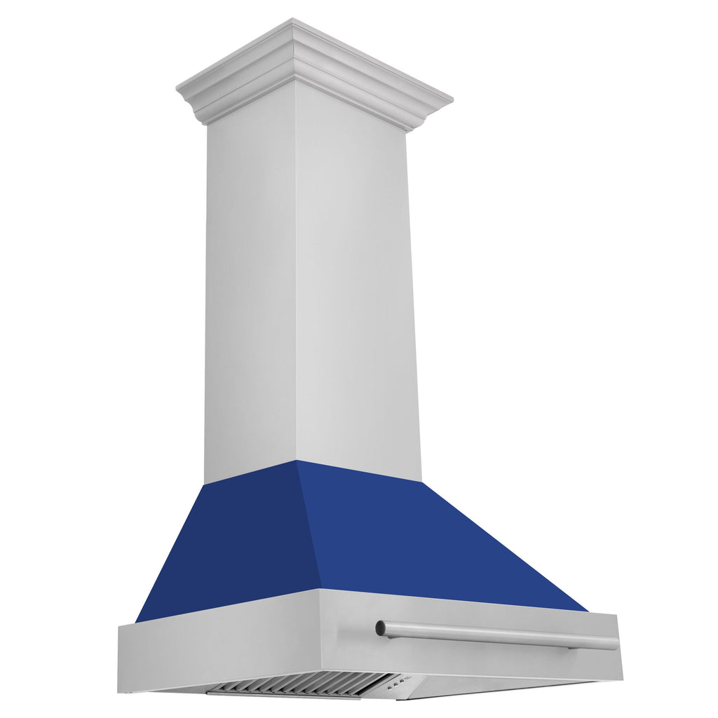 ZLINE 30 Inch Wall Mount Range Hood 4-Speed 400 CFM Stainless Steel Blue Matte Shell LED Lighting (8654STX-BM-30)ZLINE 30 Inch Wall Mount Range Hood 4-Speed 400 CFM Stainless Steel Blue Matte Shell LED Lighting (8654STX-BM-30)