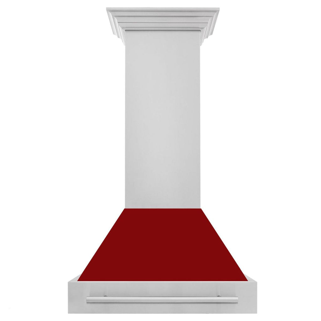 ZLINE 30 Inch Wall Mount Range Hood Stainless Steel Red Gloss Shell 4-Speed Fan LED Lighting (8654STX-RG-30)