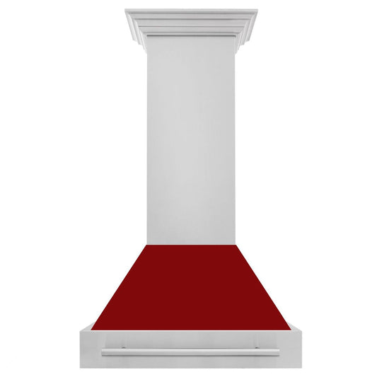 ZLINE 30 Inch Wall Mount Range Hood Stainless Steel Red Gloss Shell 4-Speed Fan LED Lighting (8654STX-RG-30)