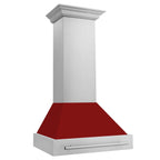 ZLINE 30 Inch Wall Mount Range Hood Stainless Steel Red Gloss Shell 4-Speed Fan LED Lighting (8654STX-RG-30)