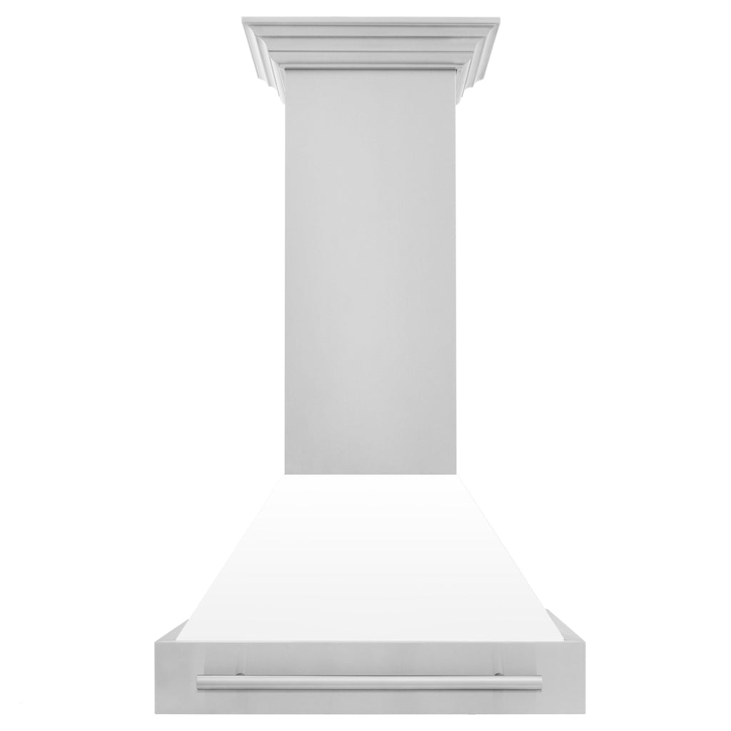 ZLINE 30 Inch Wall Mount Range Hood Stainless Steel White Matte Shell 4-Speed Ventilation (8654STX-WM-30)