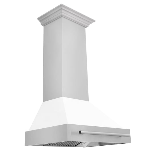 ZLINE 30 Inch Wall Mount Range Hood Stainless Steel White Matte Shell 4-Speed Ventilation (8654STX-WM-30)