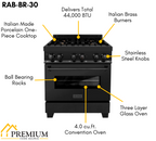 ZLINE Appliance Package - 30" Dual Fuel Range, Range Hood, Microwave, Dishwasher, Refrigerator in Black Stainless