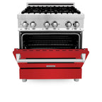 ZLINE 30 in. Dual Fuel Range with Red Matte Door & 30 in. Range Hood Appliance Package, 2KP-RARMRH30
