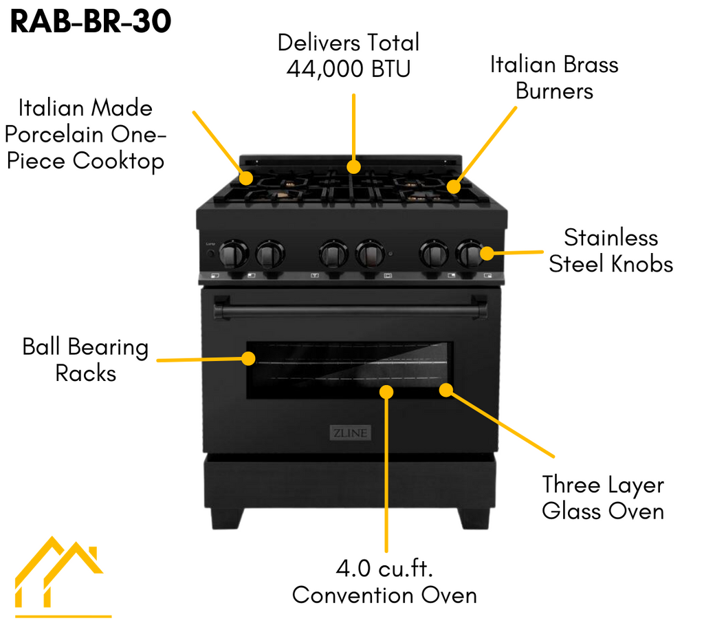 ZLINE Appliance Package - 30 In. Dual Fuel Range, Range Hood, Dishwasher in Black Stainless Steel, 3KP-RABRH30-DWV