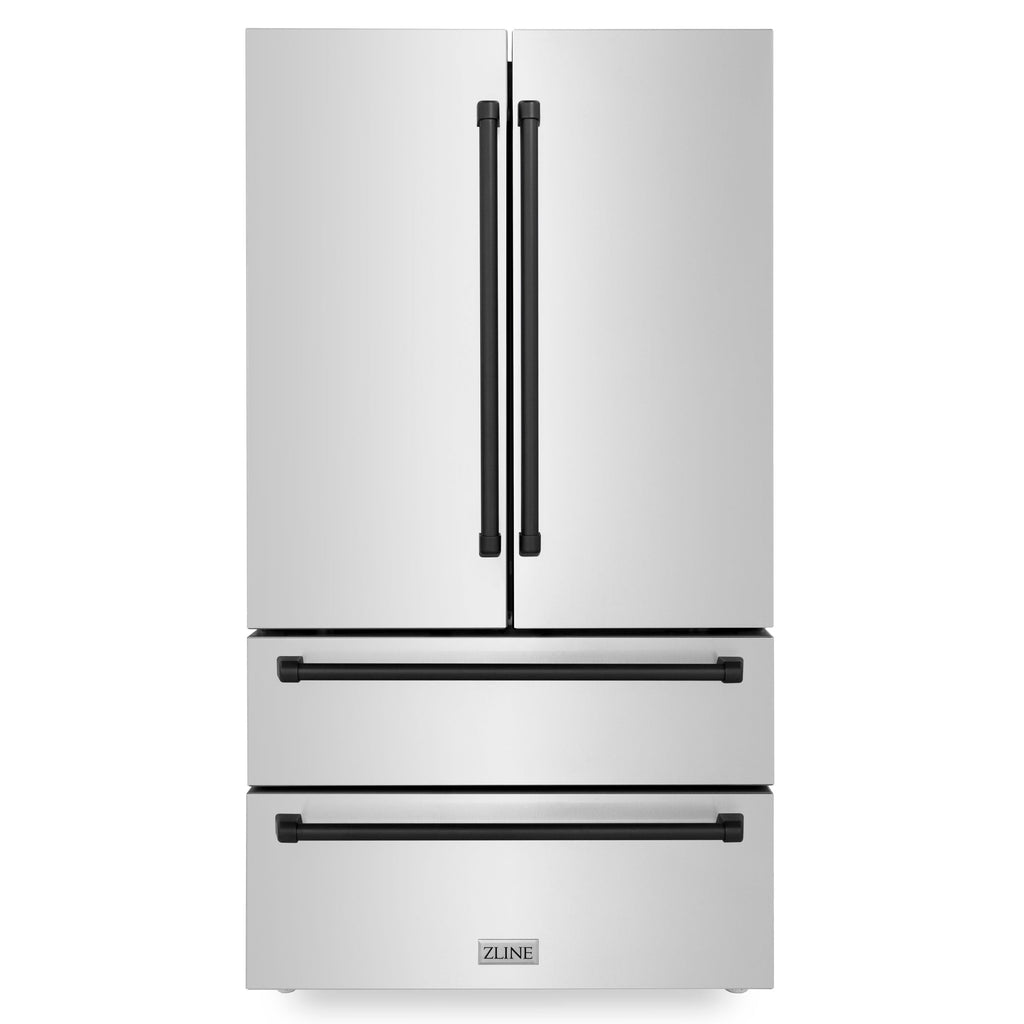 ZLINE Autograph Matte Black Package - 48" Rangetop, 48" Range Hood, Dishwasher, Refrigerator, Microwave Drawer