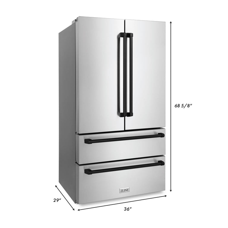 ZLINE Autograph Matte Black Package - 36" Rangetop, 36" Range Hood, Dishwasher, Refrigerator, Microwave Drawer, Wall Oven