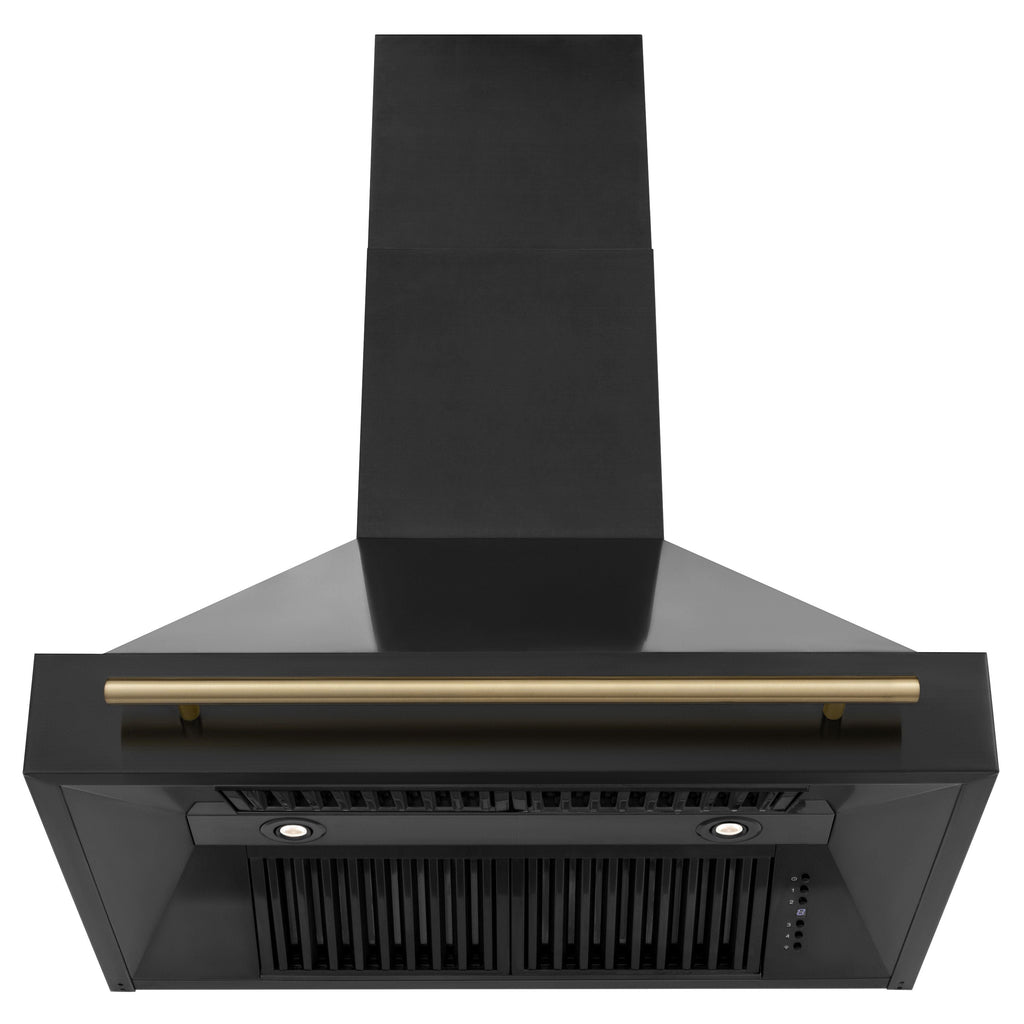 ZLINE 36 in Wall Mount Range Hood 700 CFM Black Stainless Steel Champagne Bronze Handle (BS655Z-36-CB)