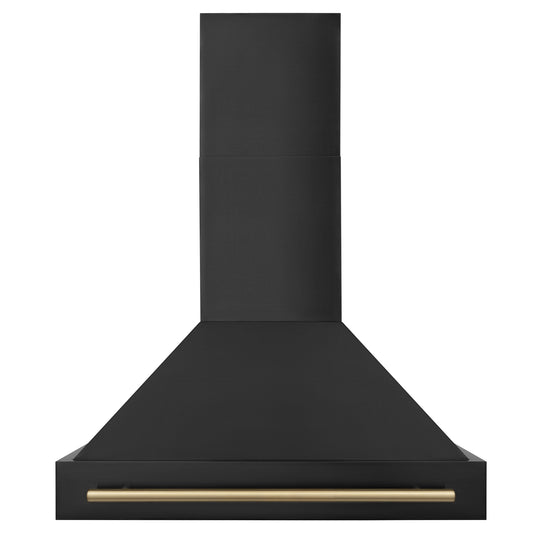 ZLINE 36 in Wall Mount Range Hood 700 CFM Black Stainless Steel Champagne Bronze Handle (BS655Z-36-CB)