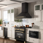 ZLINE 36 in. Wall Mount Range Hood Black Stainless Steel Autograph Edition Gold Handle 400 CFM (BS655Z-36-G)