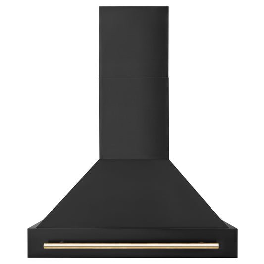 ZLINE 36 in. Wall Mount Range Hood Black Stainless Steel Autograph Edition Gold Handle 400 CFM (BS655Z-36-G)