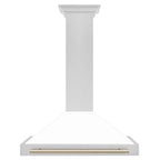 ZLINE 36 in. Wall Mount Range Hood Convertible Satin Stainless Steel White Matte Shell Polished Gold Handle KB4SNZ-WM36-G