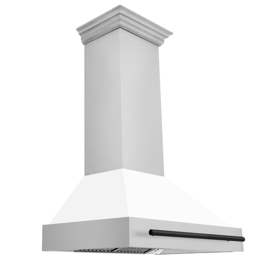 ZLINE 36 Inch Wall Mount Range Hood 700 CFM White Matte Shell Matte Black Handle (8654STZ-WM36-MB)